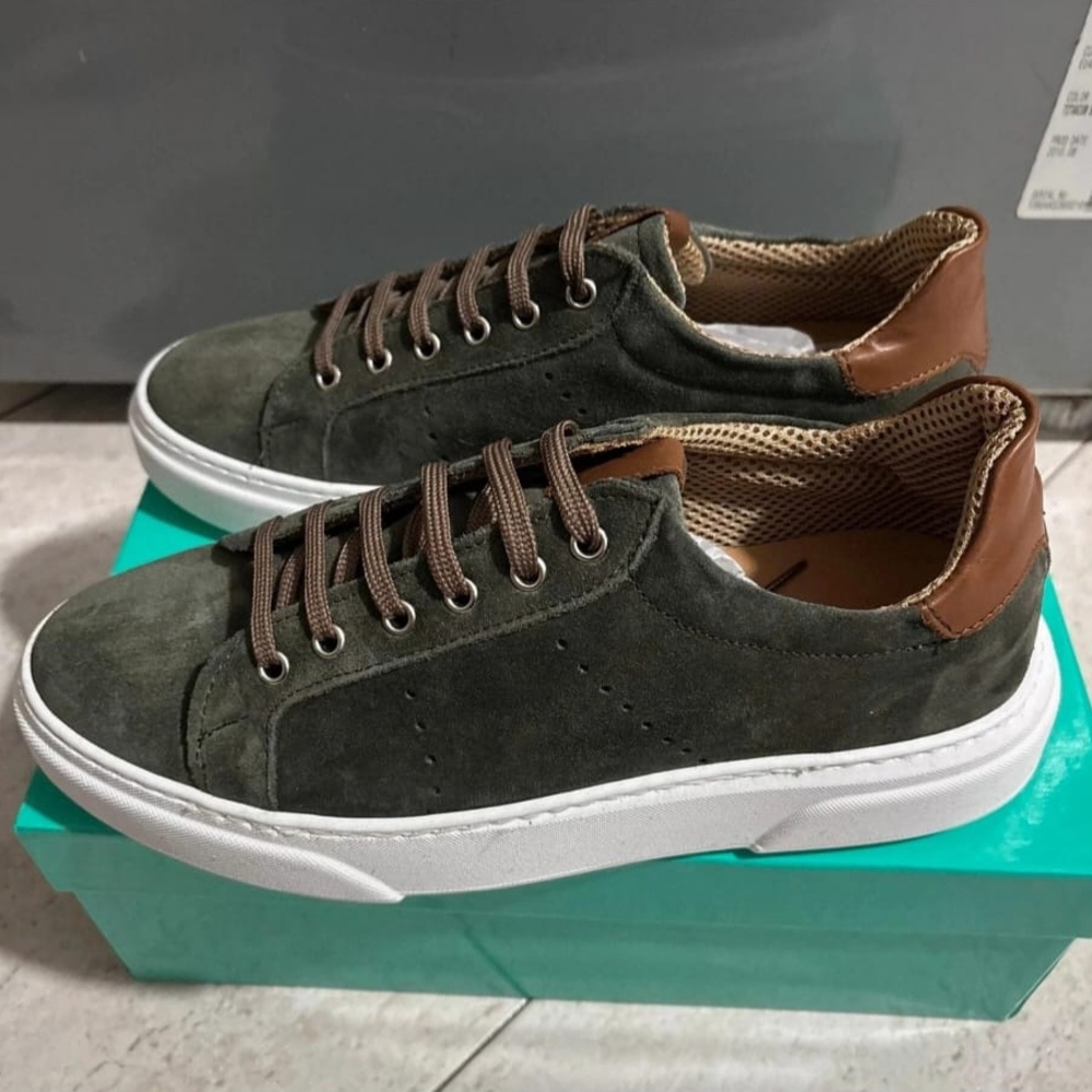 Men's Green Suede Sneakers N 43 It, 10 Us